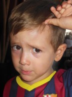 I think I might have been more traumatized than the Gigglemonster when he fell and smacked his head on a hard, stone floor (notice the lump!)